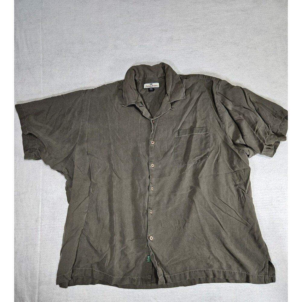 Men's Tommy Bahama 100% Silk Shirt Size XXXL Short Sleeve Button Up Olive Khaki